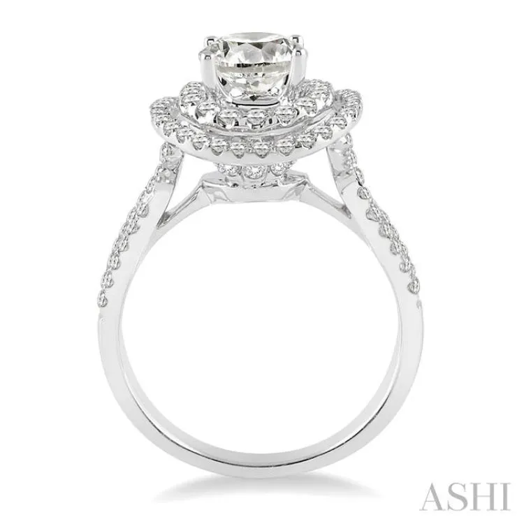 1 1/2 Ctw Diamond Engagement Ring with 3/4 Ct Round Cut Center Stone in 14K White Gold