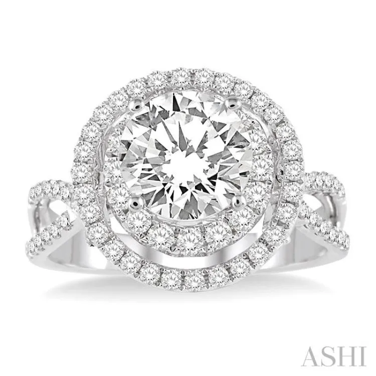 1 1/2 Ctw Diamond Engagement Ring with 3/4 Ct Round Cut Center Stone in 14K White Gold