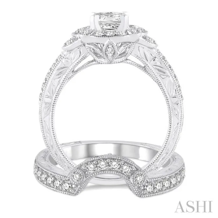 1 1/2 Ctw Diamond Wedding Set with 1 1/4 Ctw Round Cut Engagement Ring and 1/4 Ctw Wedding Band in 14K White Gold