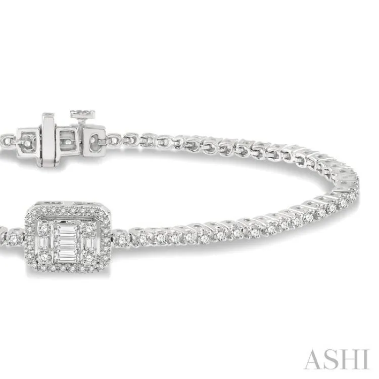 1 1/2 Ctw Fusion Baguette and Round Cut Diamond Bracelet in 14K White Gold