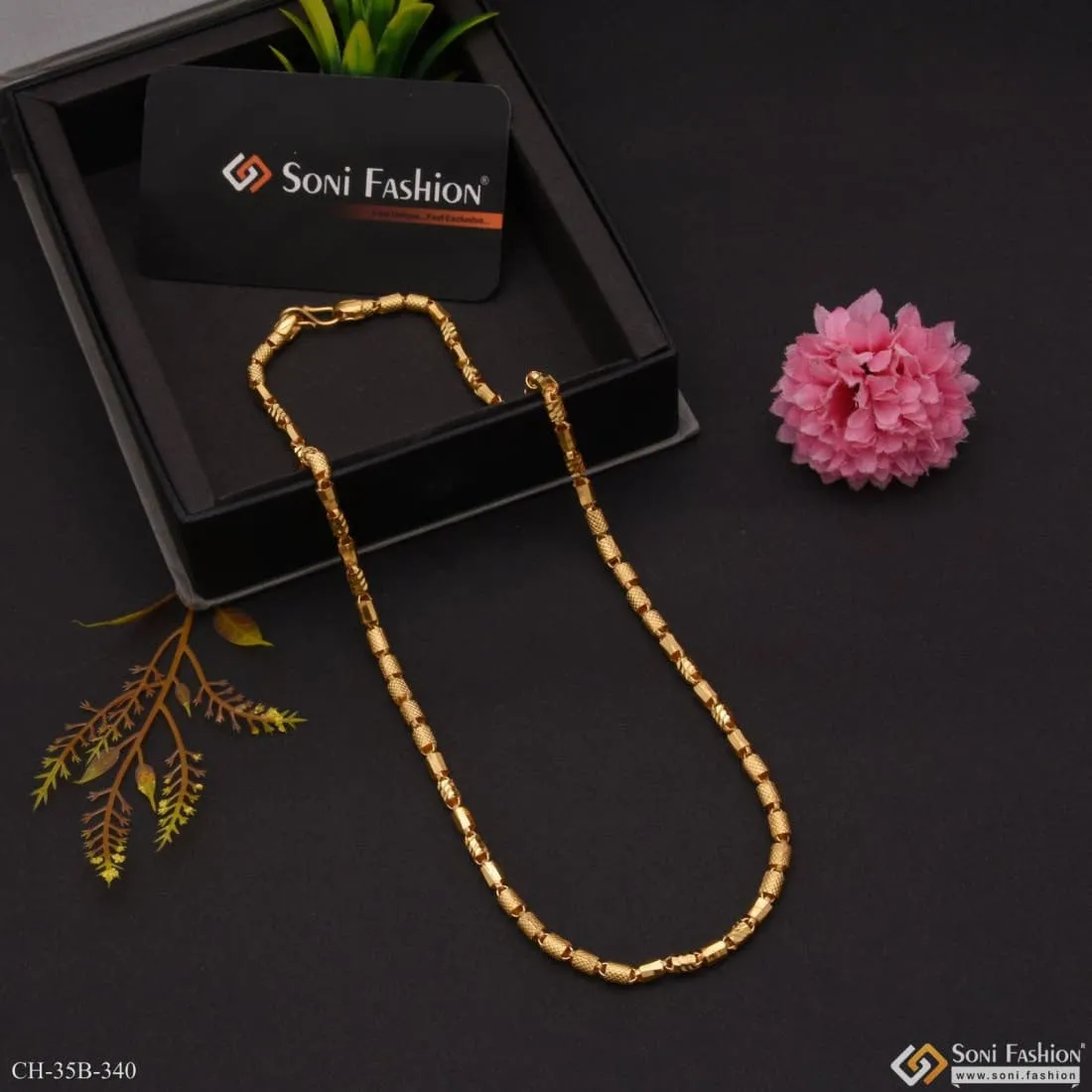 1 Gram - 2in1 Pipe Unique Design Gold Plated Chain for Men - Style B340