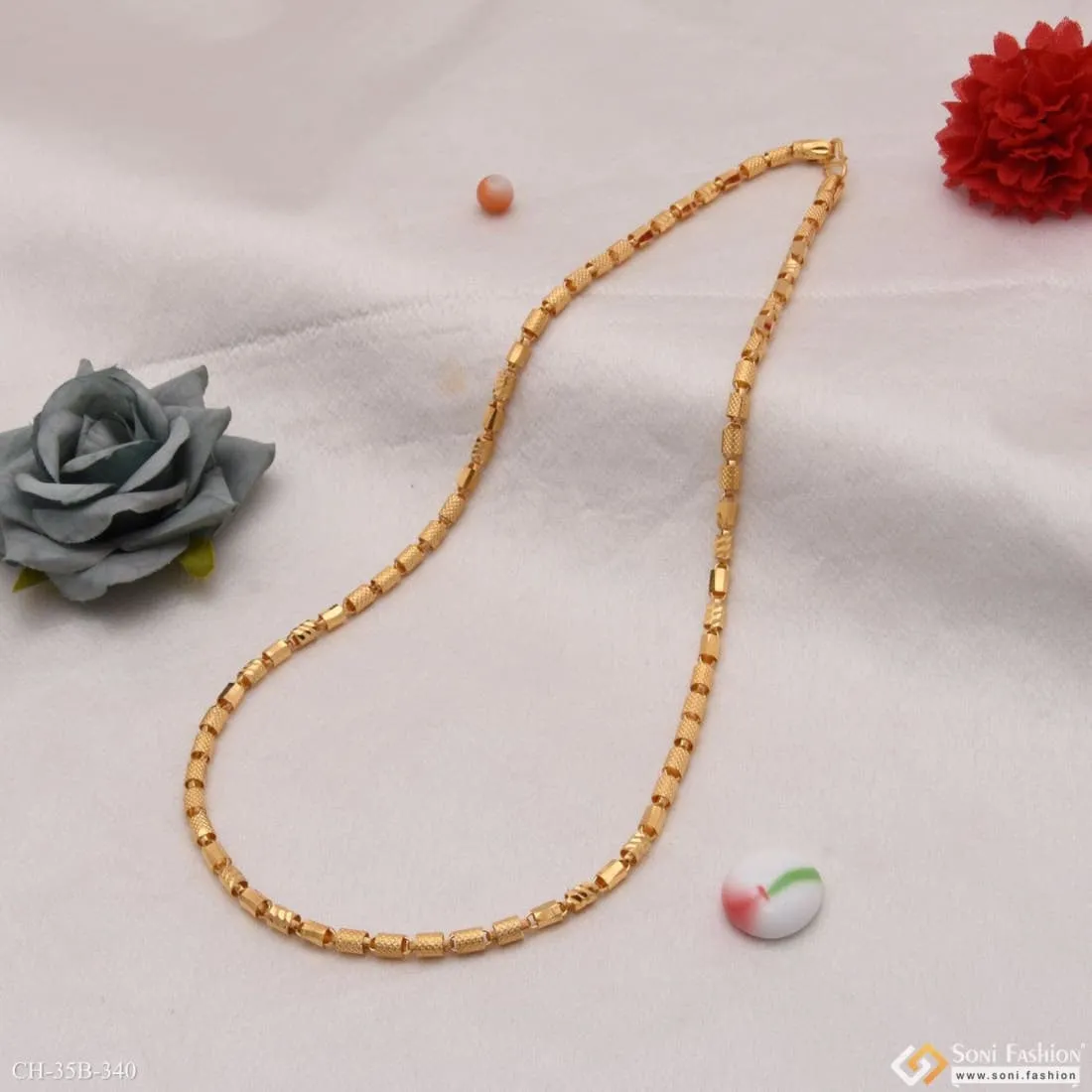 1 Gram - 2in1 Pipe Unique Design Gold Plated Chain for Men - Style B340
