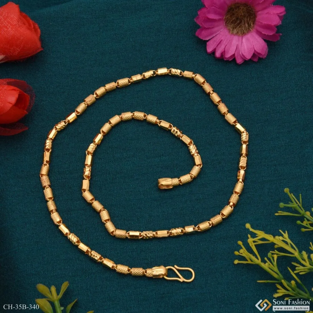 1 Gram - 2in1 Pipe Unique Design Gold Plated Chain for Men - Style B340