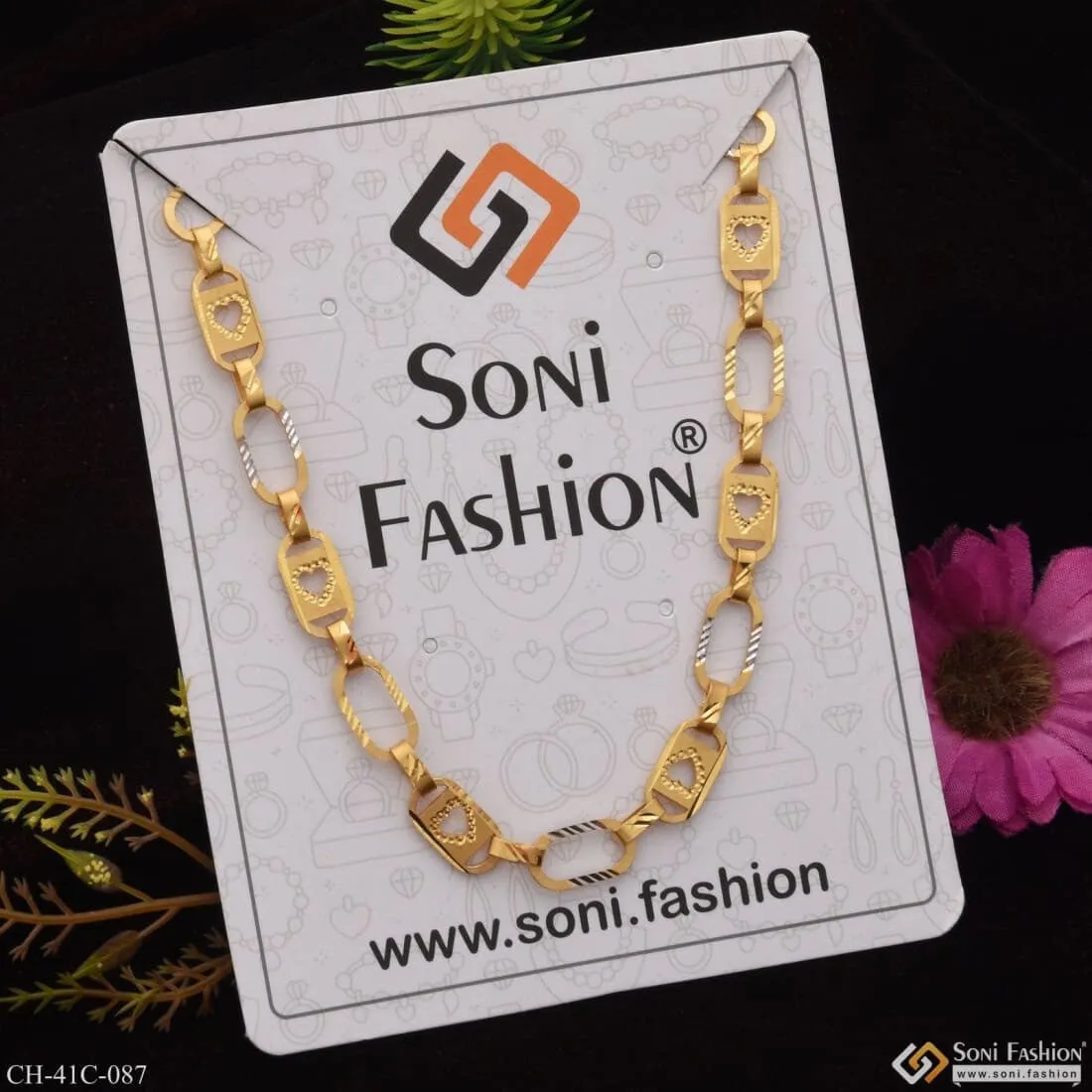 1 Gram Gold Forming Heart Nawabi Sophisticated Design Chain for Men - Style C087