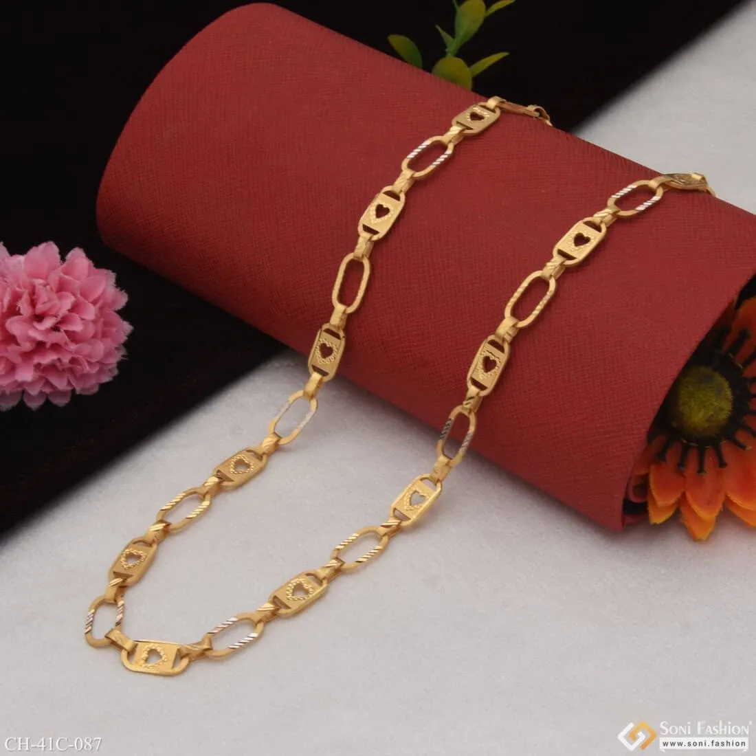 1 Gram Gold Forming Heart Nawabi Sophisticated Design Chain for Men - Style C087