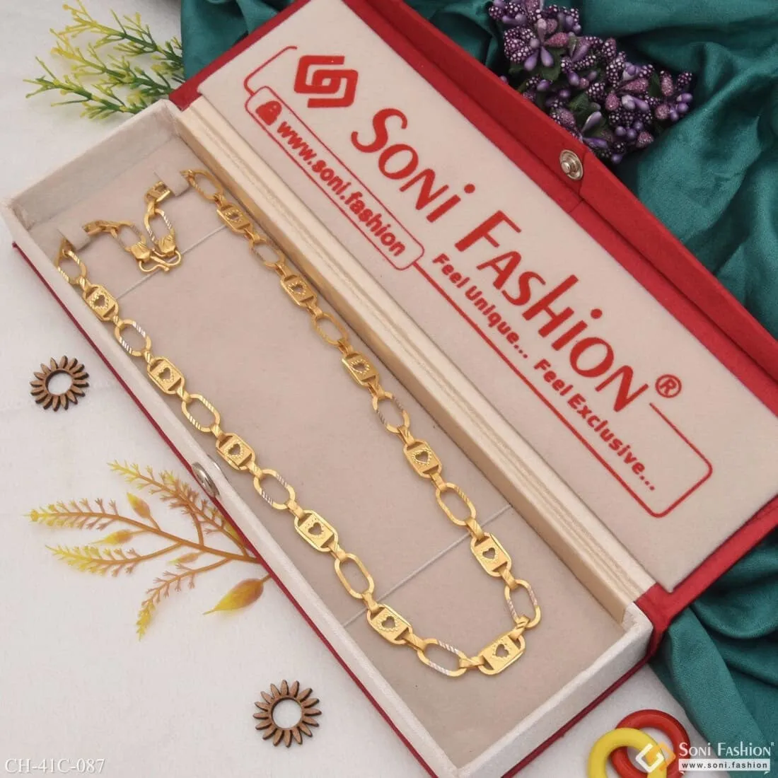 1 Gram Gold Forming Heart Nawabi Sophisticated Design Chain for Men - Style C087