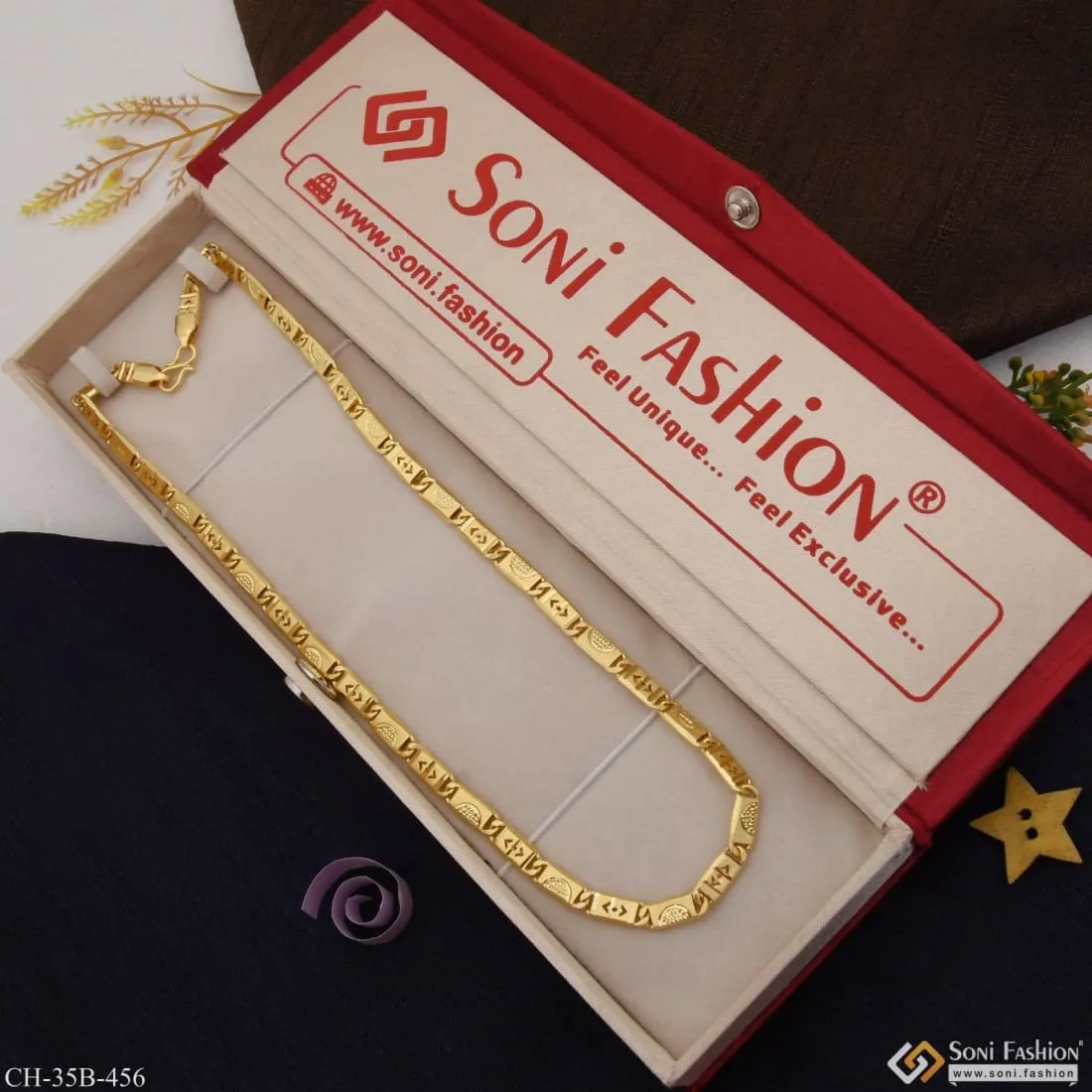 1 Gram Gold Forming - Nawabi Sophisticated Design Gold Plated Chain - Style B456