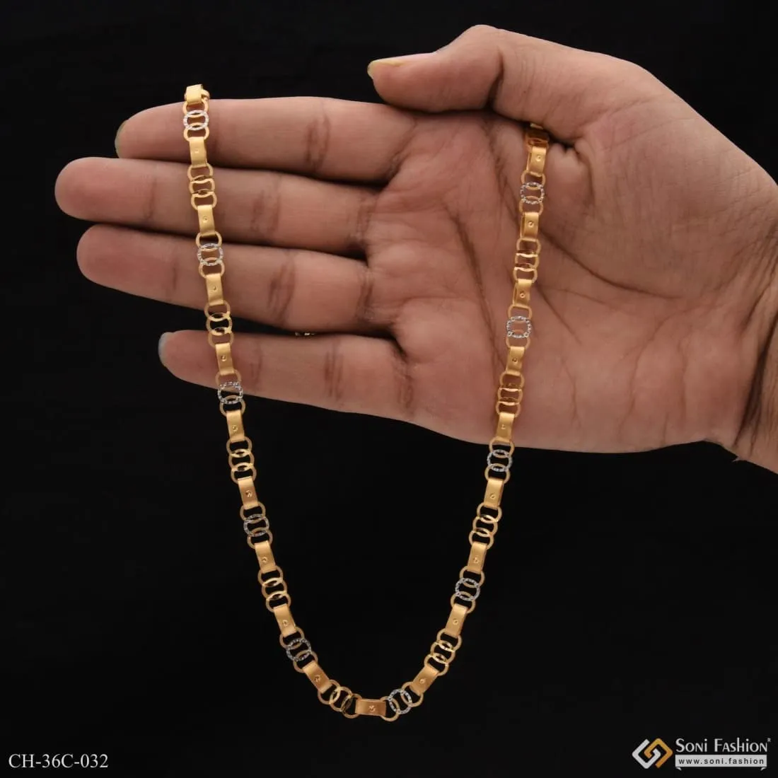 1 Gram Gold Forming Round Linked Etched Design High-Quality Chain - Style C032