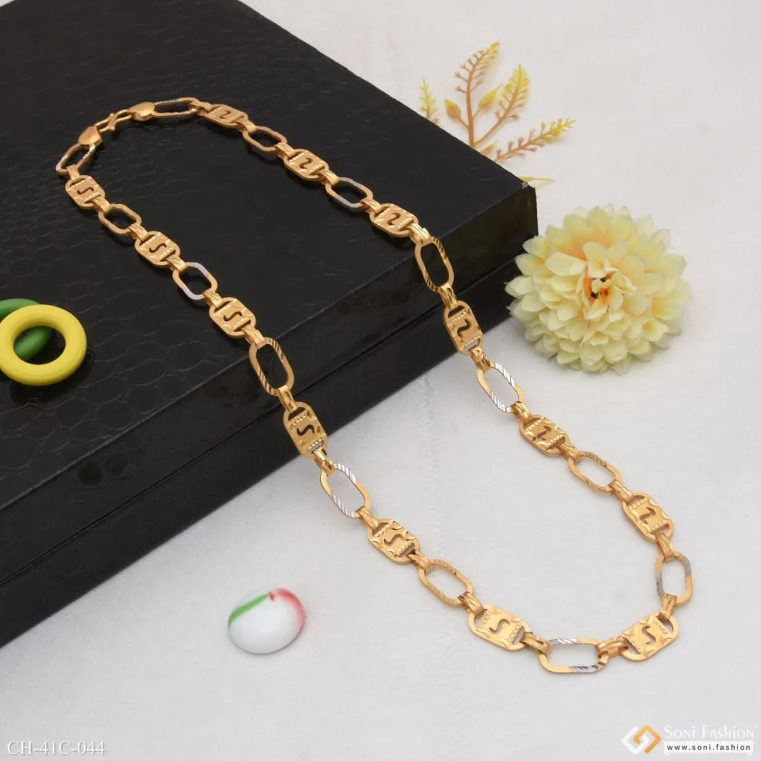 1 Gram Gold Forming S Nawabi Fancy Design High-Quality Chain for Men - Style C044
