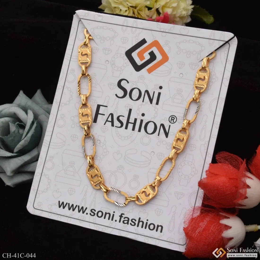 1 Gram Gold Forming S Nawabi Fancy Design High-Quality Chain for Men - Style C044
