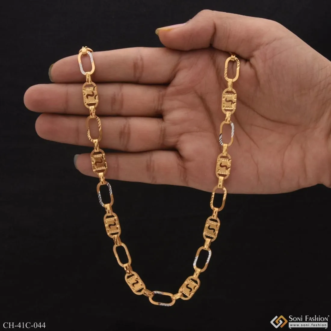 1 Gram Gold Forming S Nawabi Fancy Design High-Quality Chain for Men - Style C044