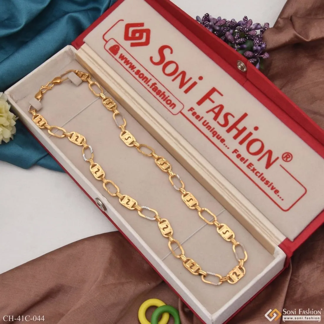 1 Gram Gold Forming S Nawabi Fancy Design High-Quality Chain for Men - Style C044