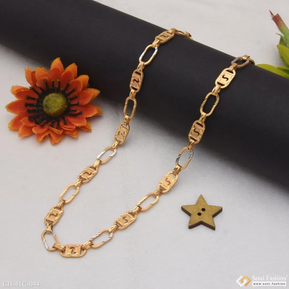 1 Gram Gold Forming S Nawabi Fancy Design High-Quality Chain for Men - Style C044