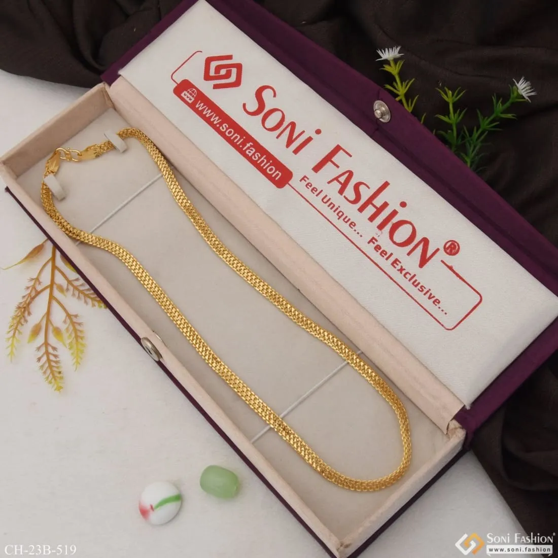 1 Gram Gold Forming Superior Quality Unique Design Gold Plated Chain - Style B519