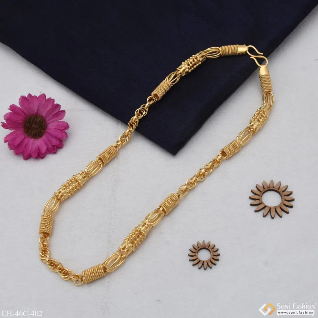 1 Gram Gold Plated 2 In 1 Rajwadi Fashionable Design Chain for Men - Style C402