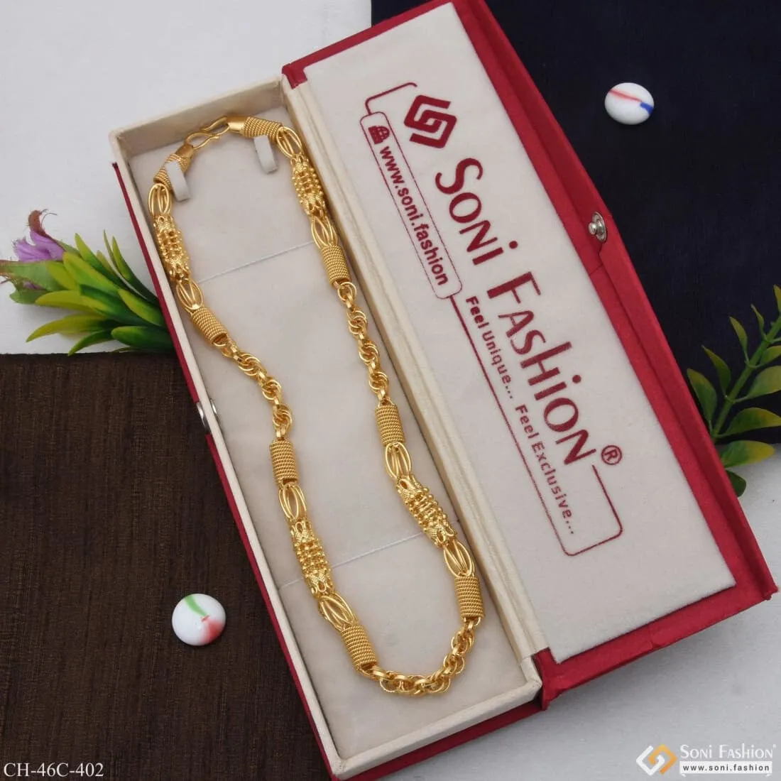 1 Gram Gold Plated 2 In 1 Rajwadi Fashionable Design Chain for Men - Style C402