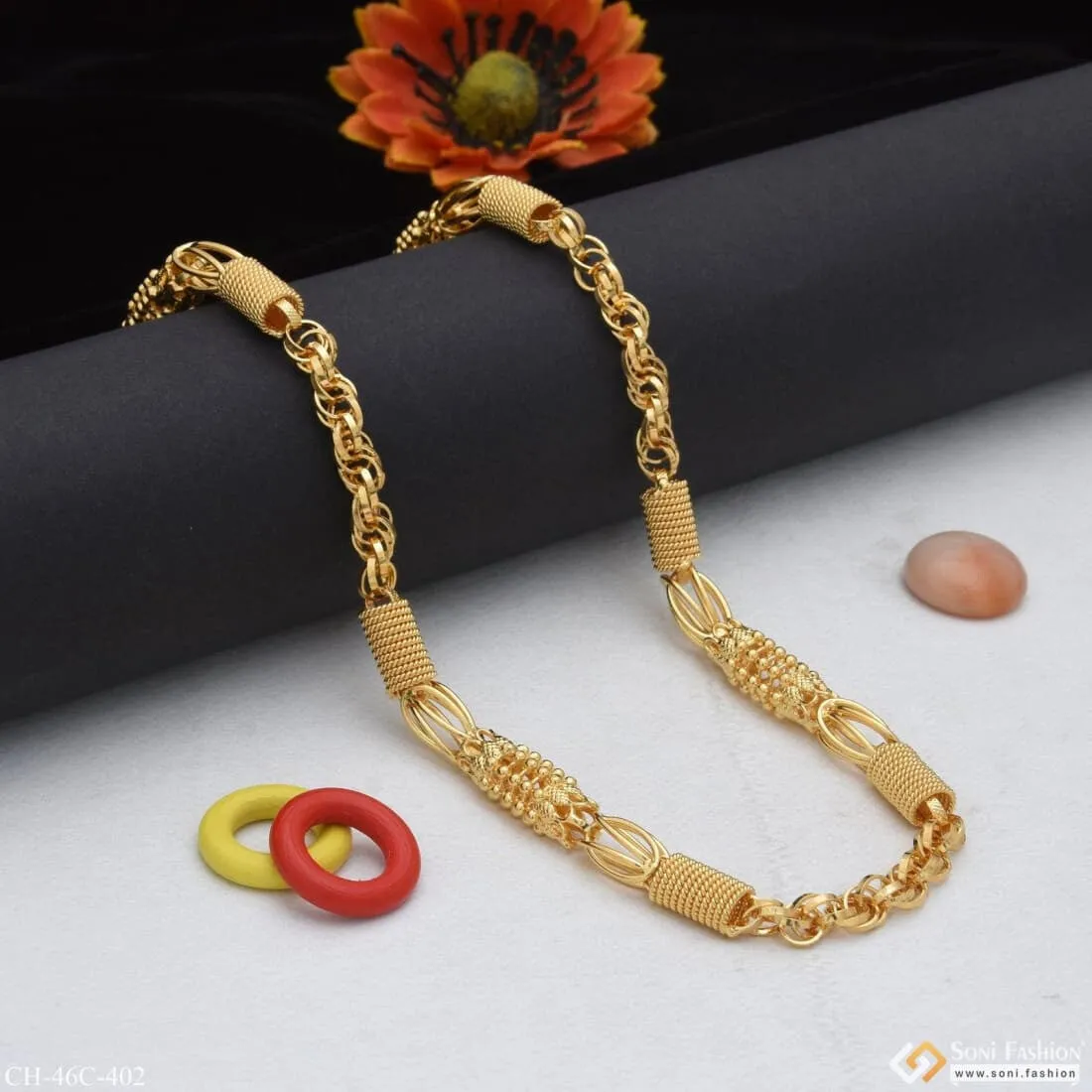1 Gram Gold Plated 2 In 1 Rajwadi Fashionable Design Chain for Men - Style C402