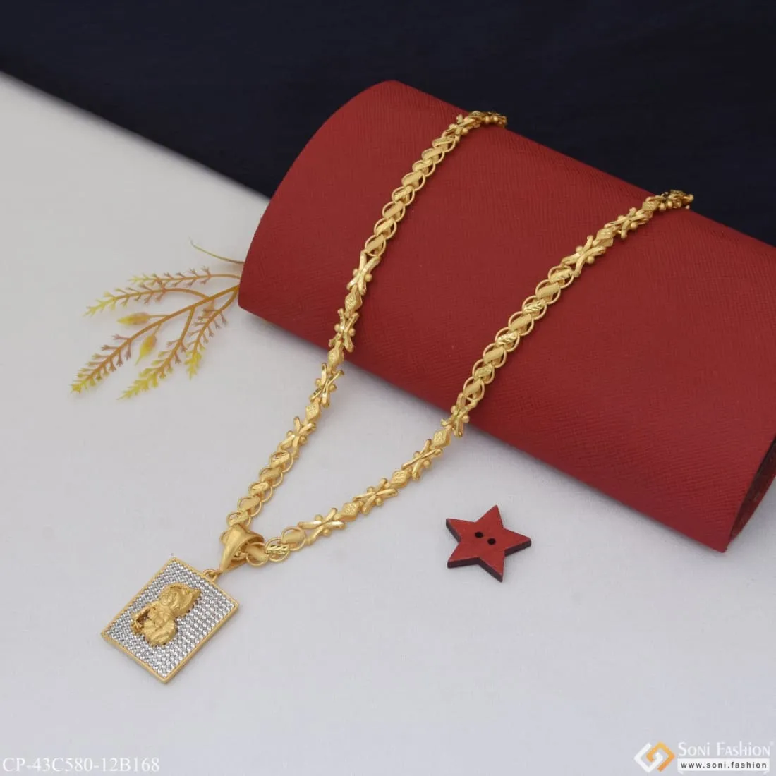 1 Gram Gold Plated Bal Krishna Best Quality Chain Pendant Combo for Men (CP-C580-B168)