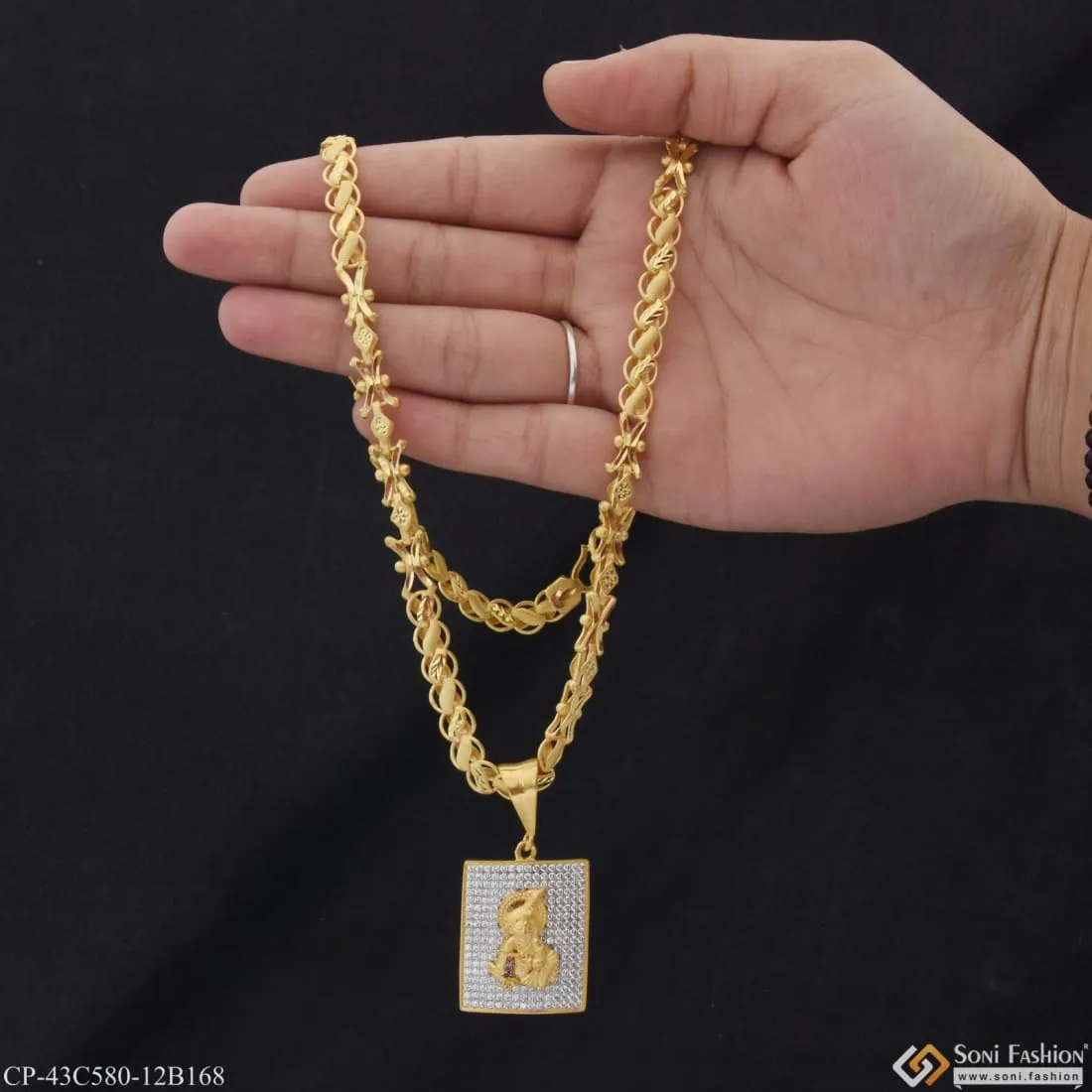 1 Gram Gold Plated Bal Krishna Best Quality Chain Pendant Combo for Men (CP-C580-B168)