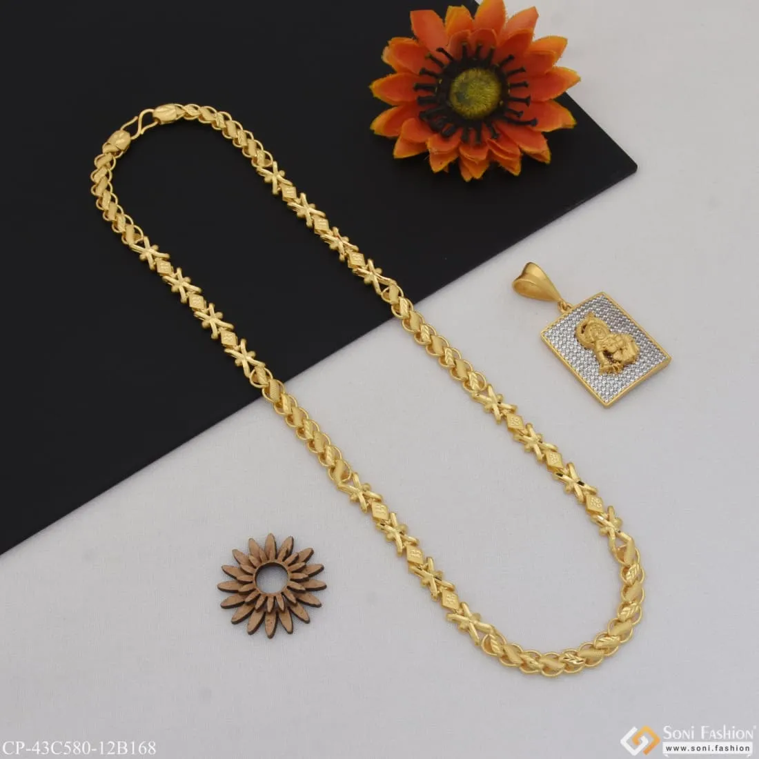 1 Gram Gold Plated Bal Krishna Best Quality Chain Pendant Combo for Men (CP-C580-B168)