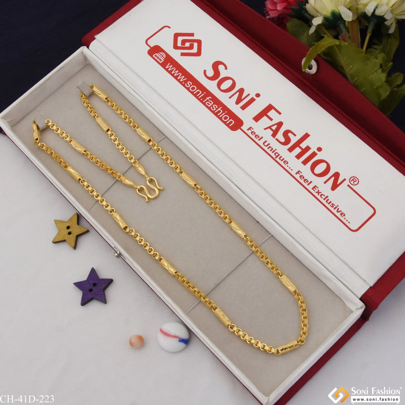1 Gram Gold Plated Funky Design Sophisticated Design Chain for Men - Style D223