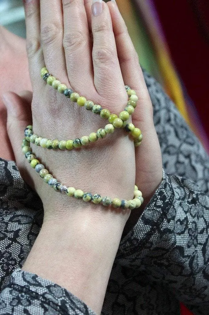 108 Bead Yellow Turquoise Stretchy Mala
