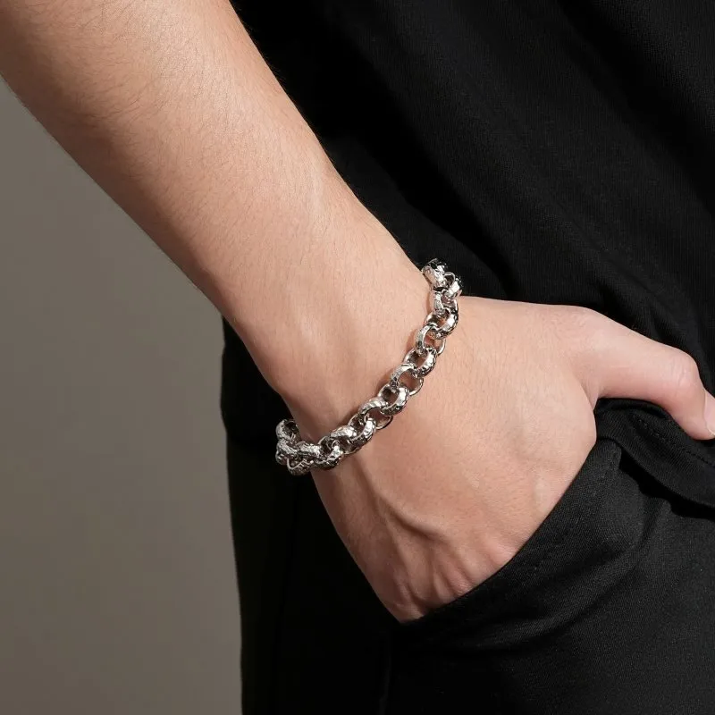 12mm Silver Filled Diamond Patterned Belcher Bracelet 9 Inch