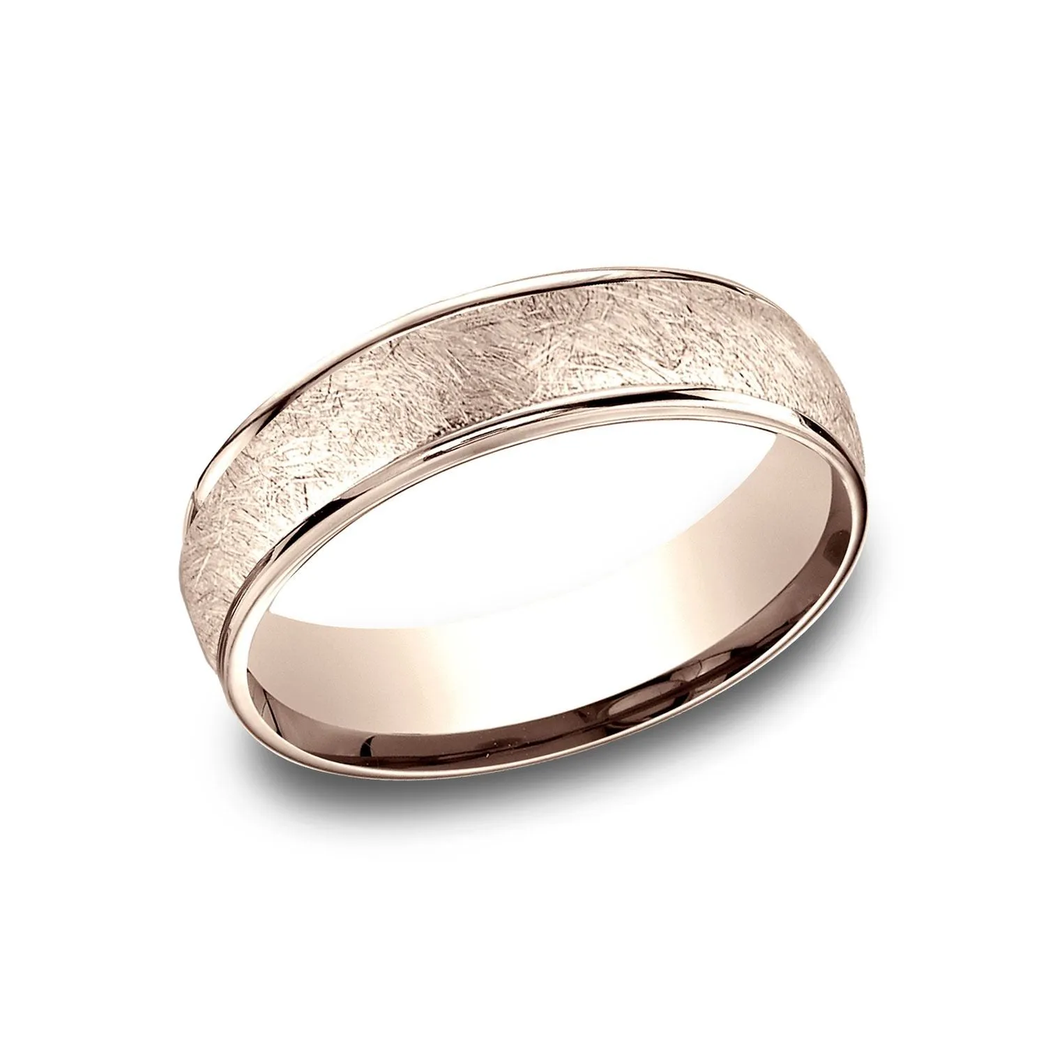 14 Karat Rose Gold 6.5mm Comfort-fit Round Edge Swirl Finish Design Band