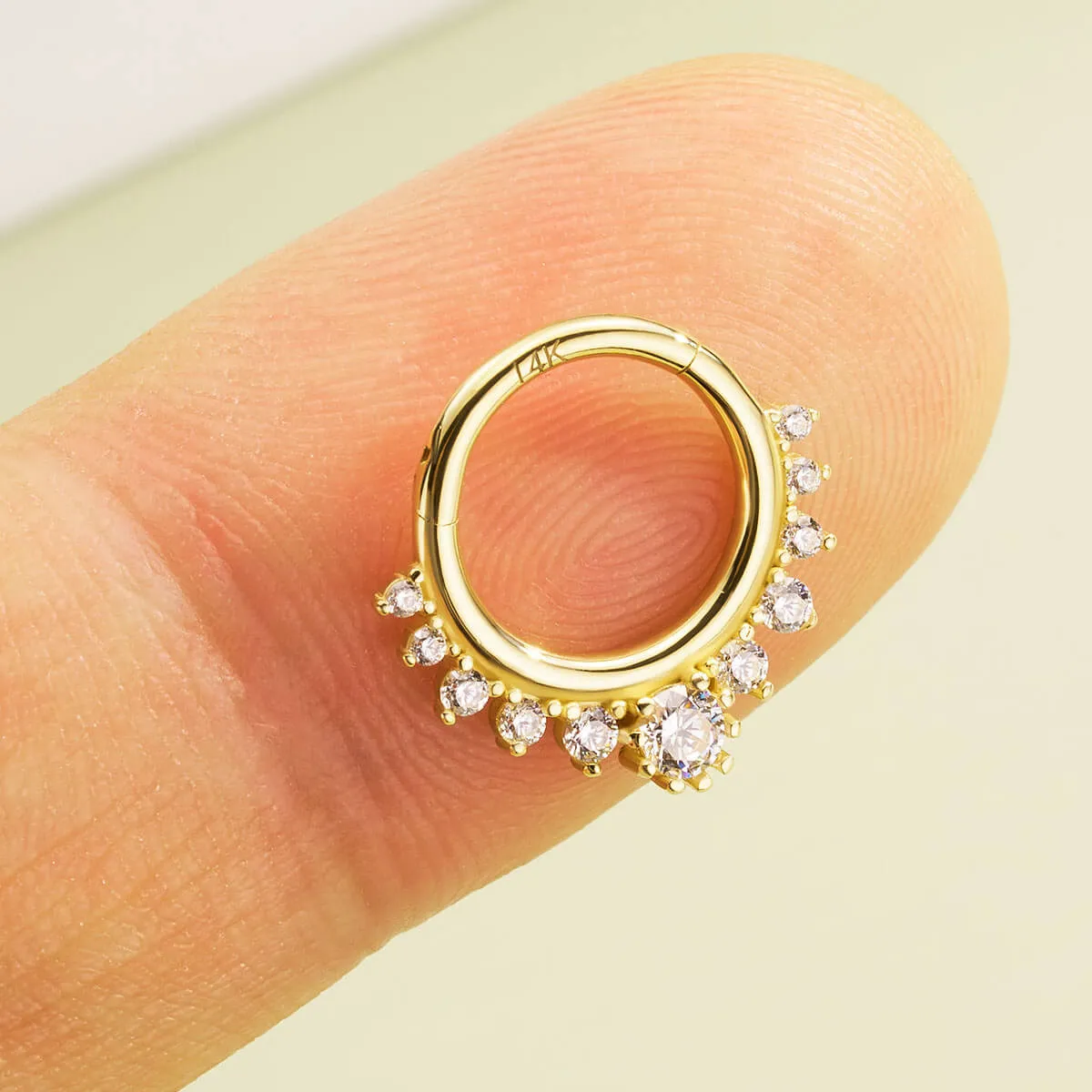 14K Gold 16G CZ Septum Ring Daith Earring