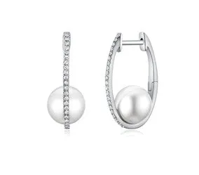 14k Gold 7.5MM 2 Pearl, 0.09Ct Diamond Earring with 42 Diamonds, available in White, Rose and Yellow Gold