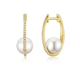 14k Gold 7.5MM 2 Pearl, 0.09Ct Diamond Earring with 42 Diamonds, available in White, Rose and Yellow Gold