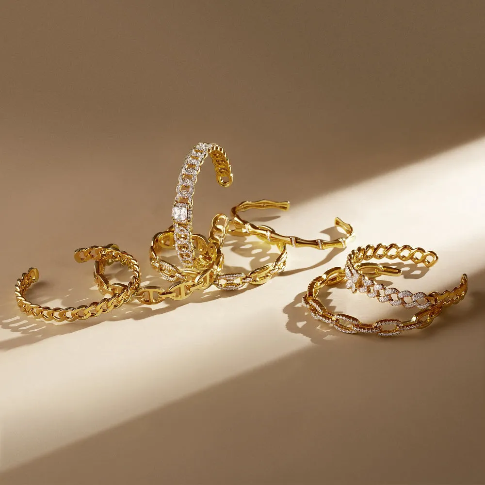14K Gold Cuff Bangle Bracelets for Women- Bamboo