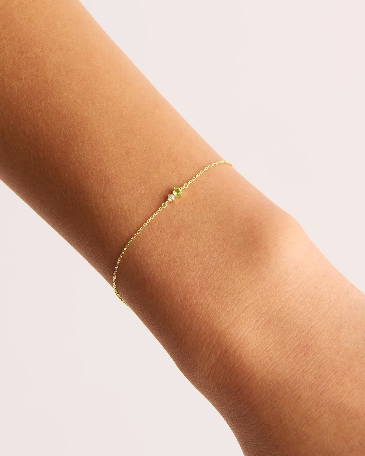 14k Solid Gold Magic Within Birthstone Diamond Bracelet - August - Peridot