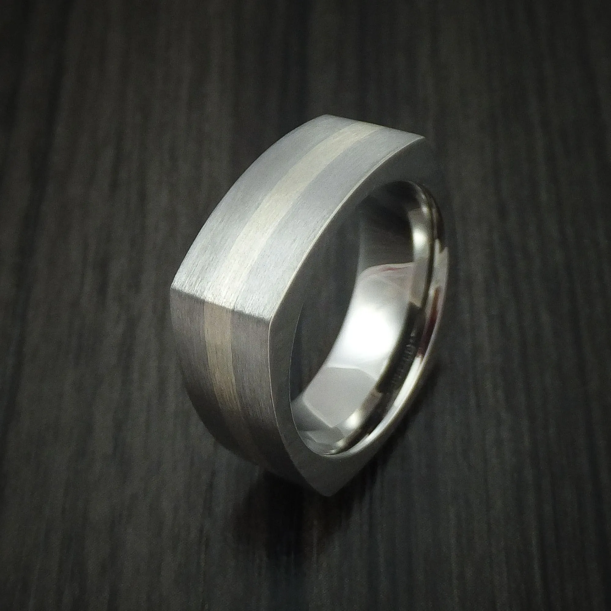 14K White Gold and Titanium Men's Ring Square Band
