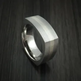 14K White Gold and Titanium Men's Ring Square Band