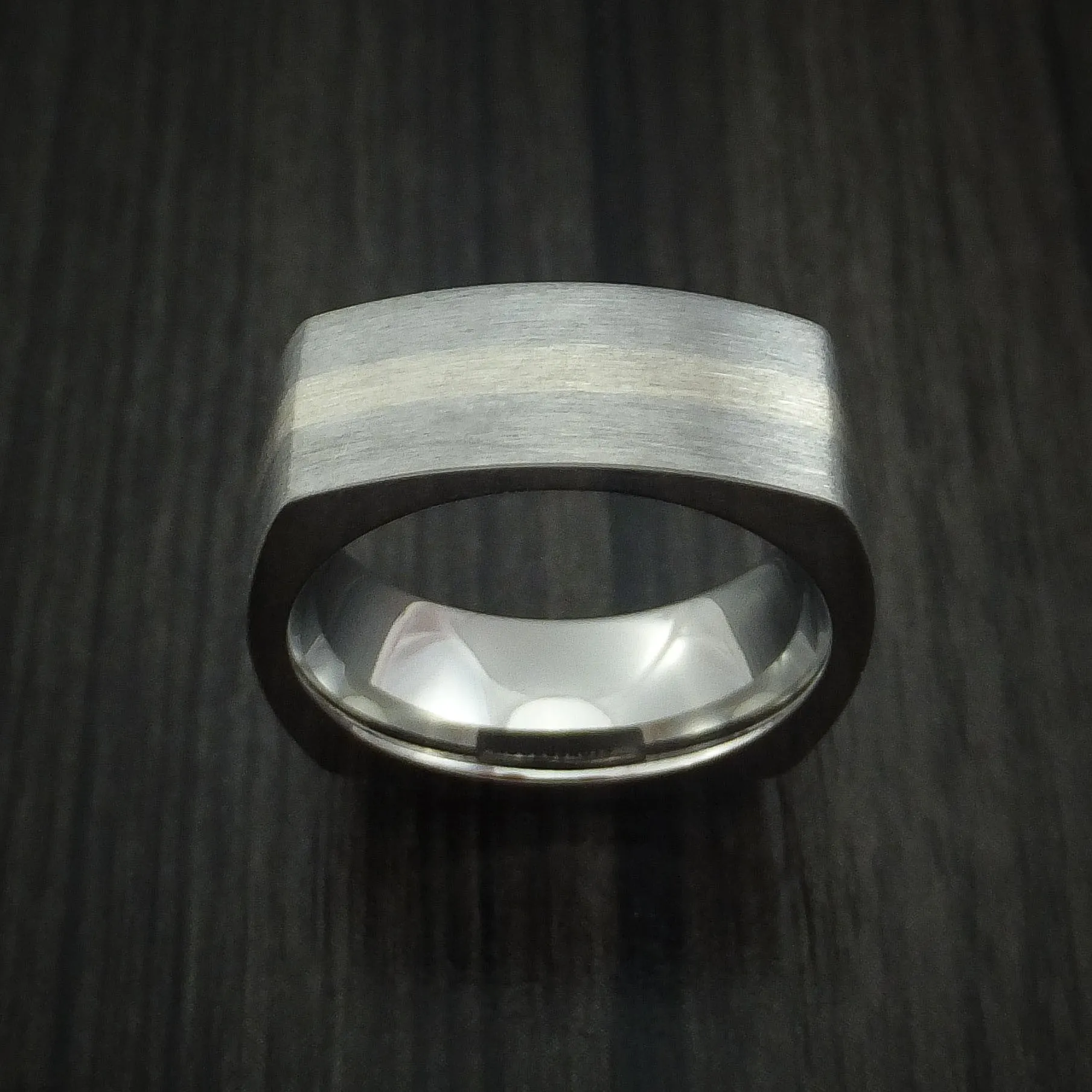 14K White Gold and Titanium Men's Ring Square Band