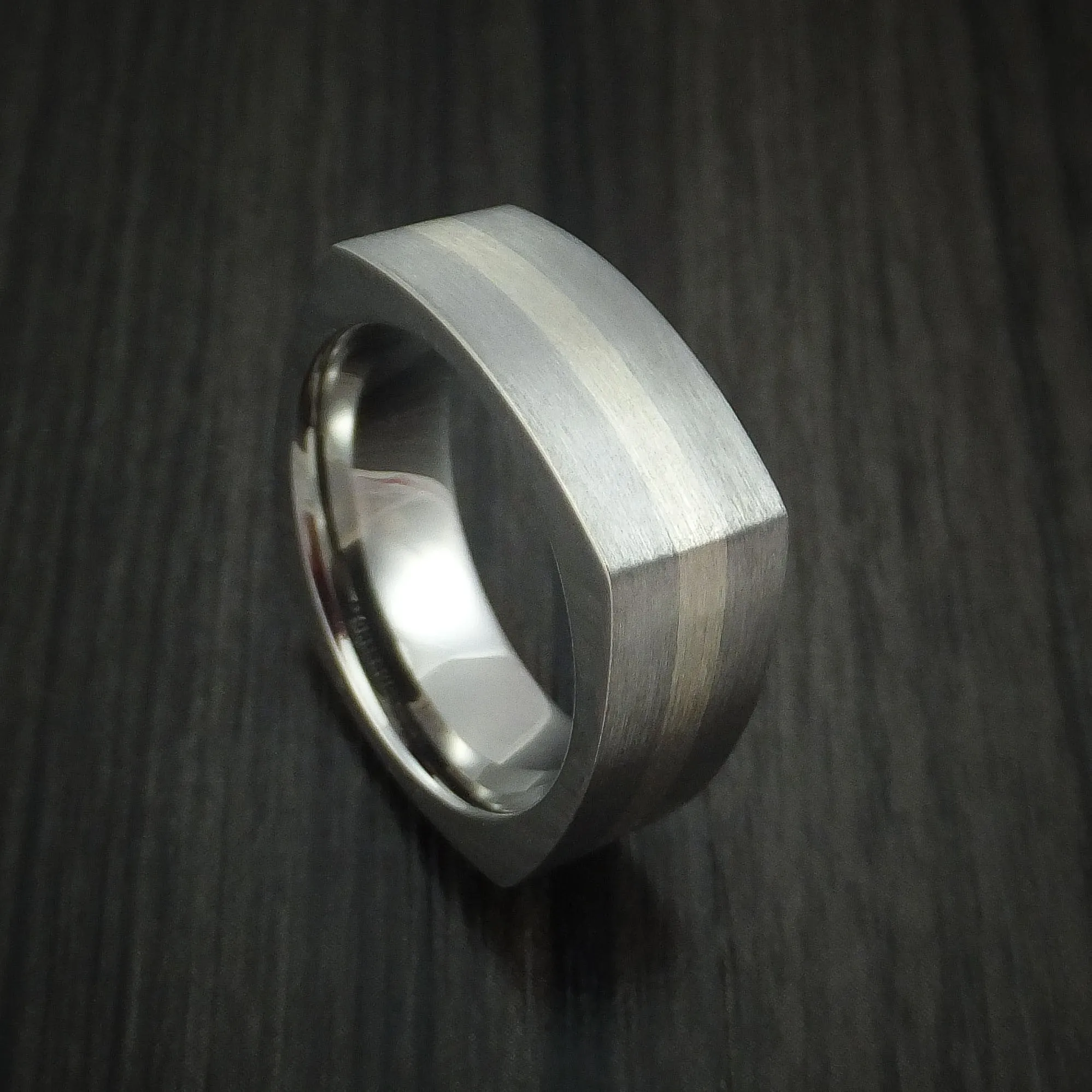 14K White Gold and Titanium Men's Ring Square Band