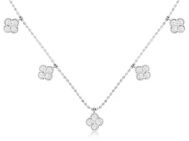14K White Gold Diamond Clover Station Necklace