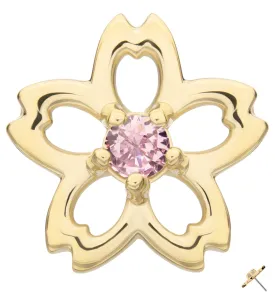 14kt Gold Floral Cutout Blossom Pink CZ Threadless Top