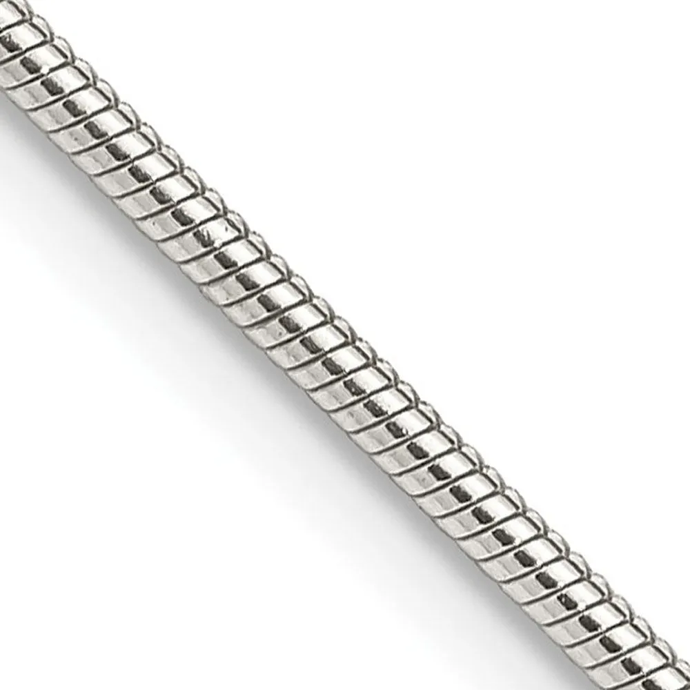 1.5mm Sterling Silver, Round Solid Snake Chain Bracelet