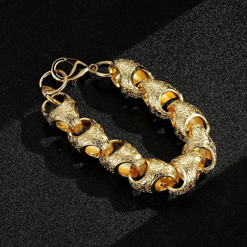 17mm Gold Filled Bonded Patterned Acorn Bracelet 8/8.5 Inch