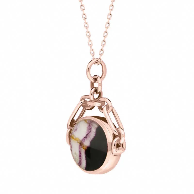 18ct Rose Gold Blue John White Mother Of Pearl Double Sided Swivel Fob Necklace
