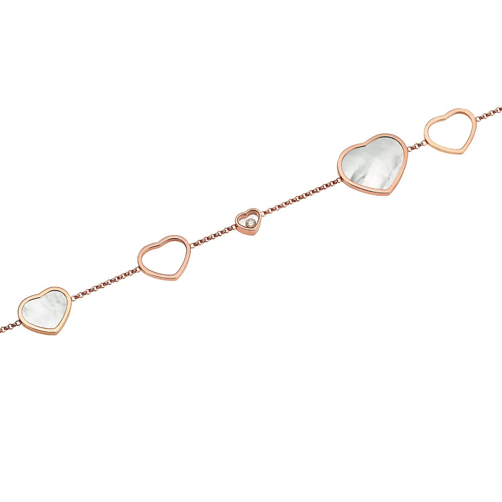 18ct Rose Gold Mother Of Pearl Happy Hearts & Diamond Bracelet