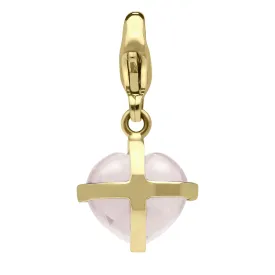 18ct Rose Gold Rose Quartz Small Cross Heart Charm