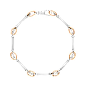 18ct Rose Gold Sterling Silver Handmade Baton Link Bracelet