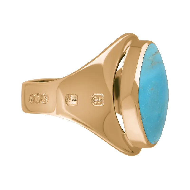 18ct Rose Gold Turquoise Queen's Jubilee Hallmark Small Oval Ring