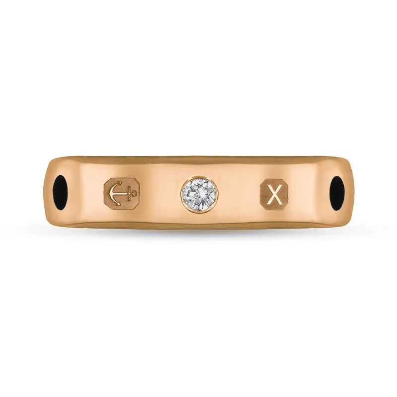 18ct Rose Gold Whitby Jet 0.08ct Diamond Queen's Jubilee Hallmark 5mm Ring