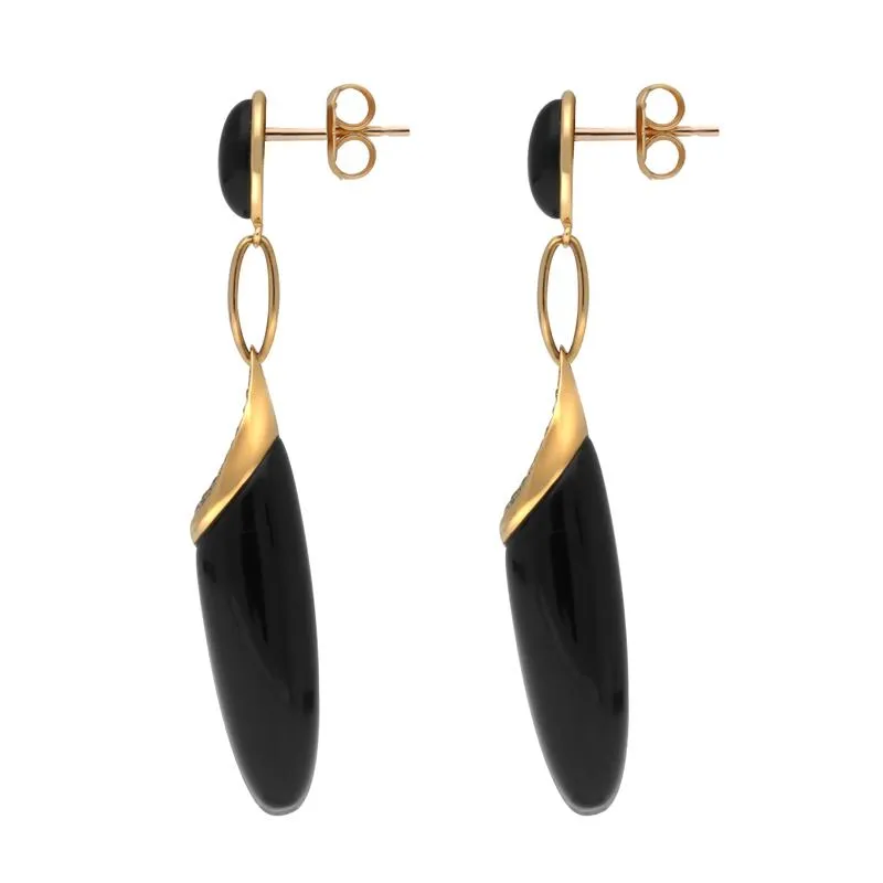 18ct Rose Gold Whitby Jet Diamond Torpedo Earrings