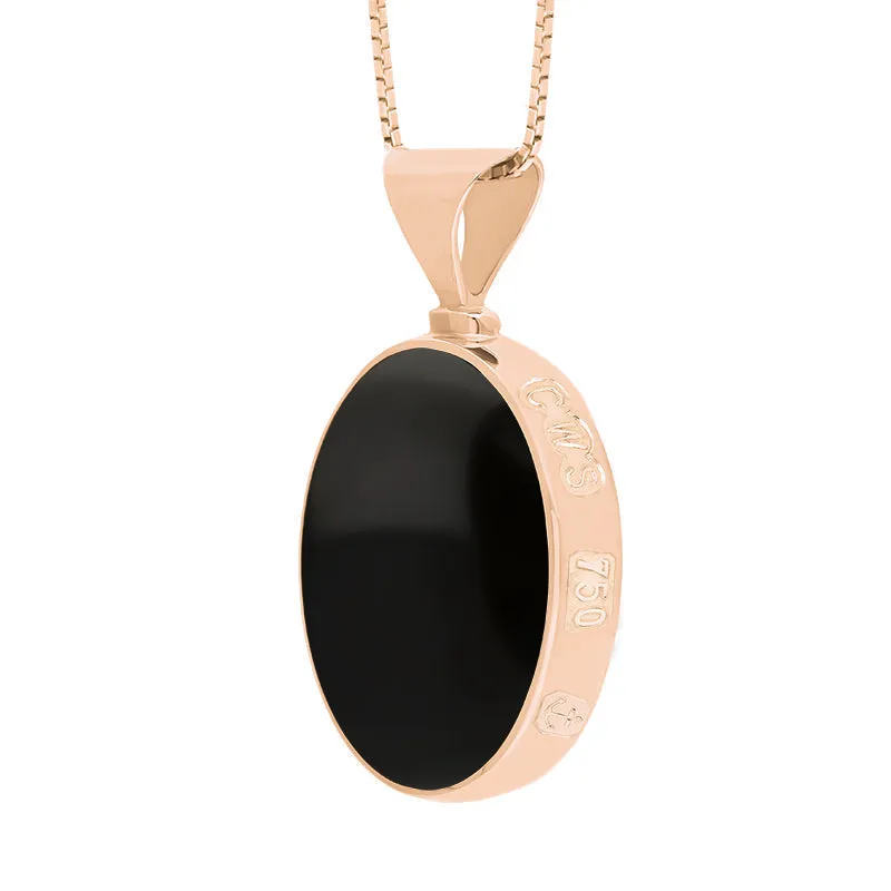 18ct Rose Gold Whitby Jet Malachite Queens Jubilee Hallmark Double Sided Oval Necklace