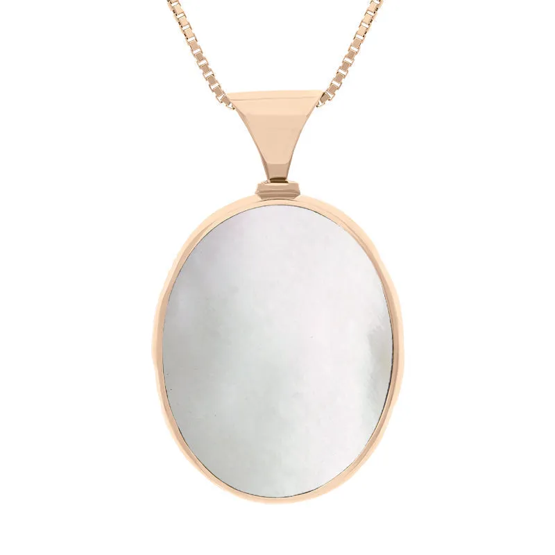18ct Rose Gold Whitby Jet Mother of Pearl Queens Jubilee Hallmark Double Sided Oval Necklace